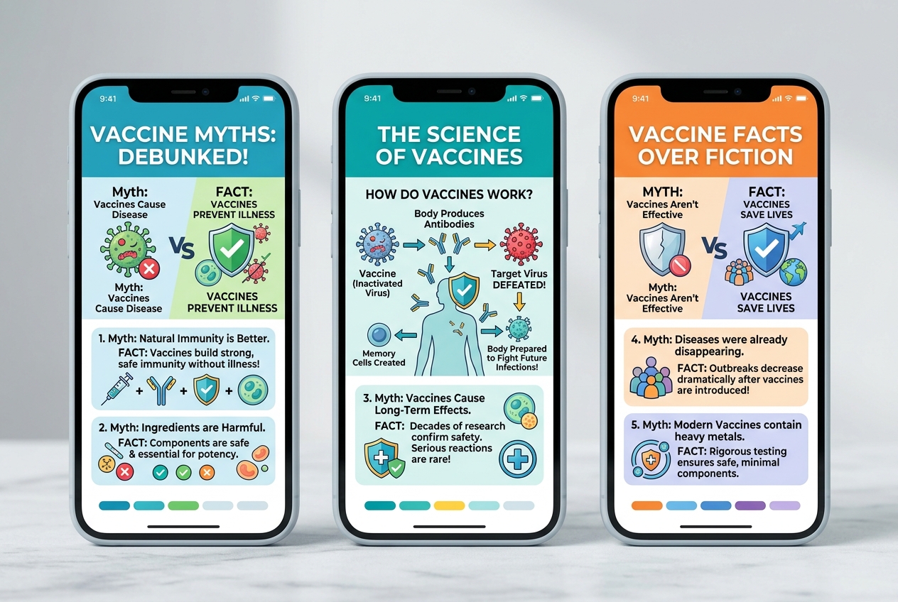Misinformation infographics counter app mockups