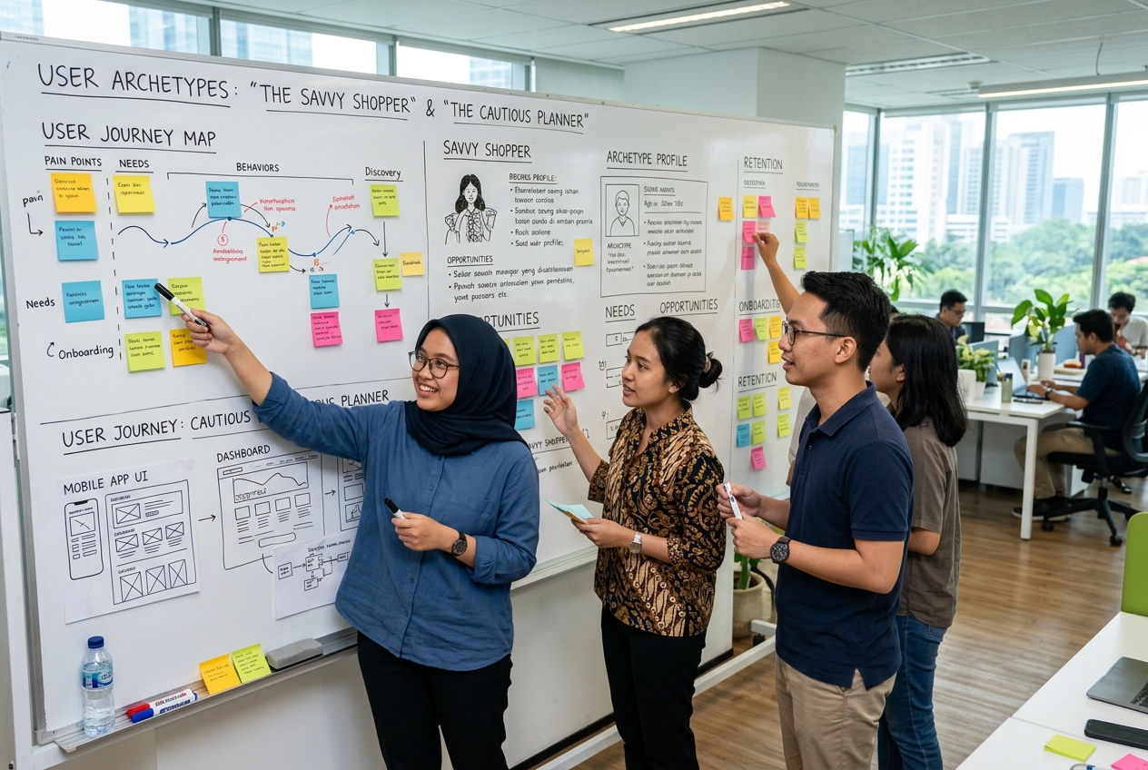 Whiteboard with user journey maps